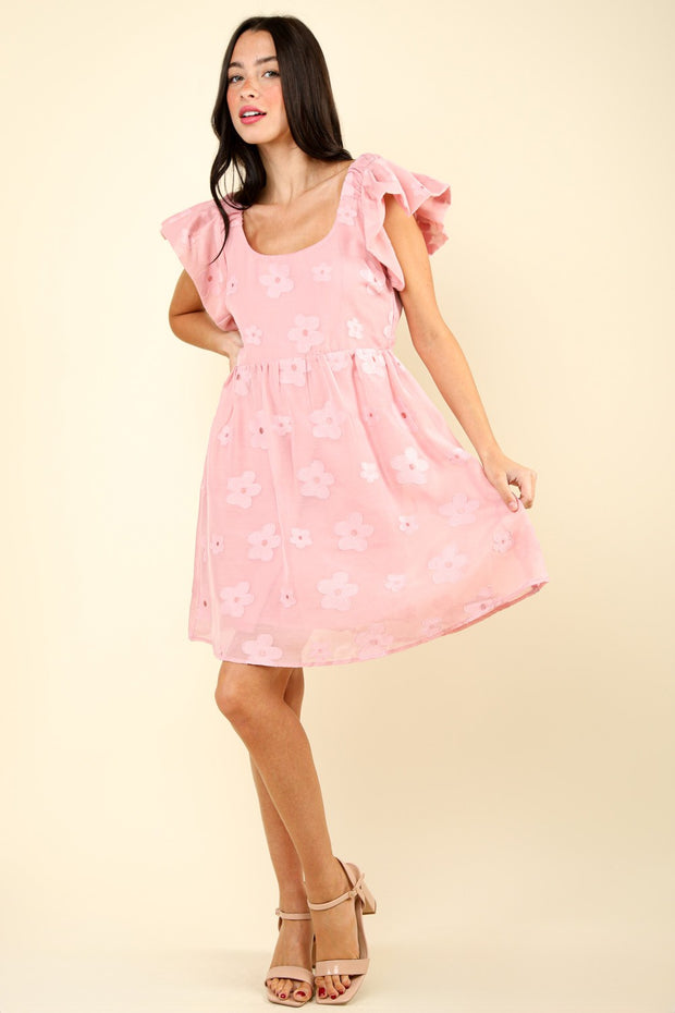 VERY J Flower Embroidered Organza Mini Dress - The Michelle Style Boutique