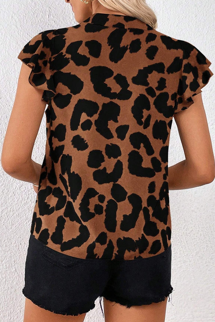 Leopard Notched Cap Sleeve Blouse - The Michelle Style Boutique