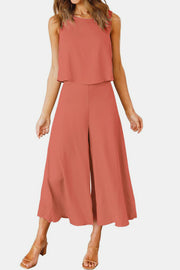 Round Neck Top and Wide Leg Pants Set - The Michelle Style Boutique