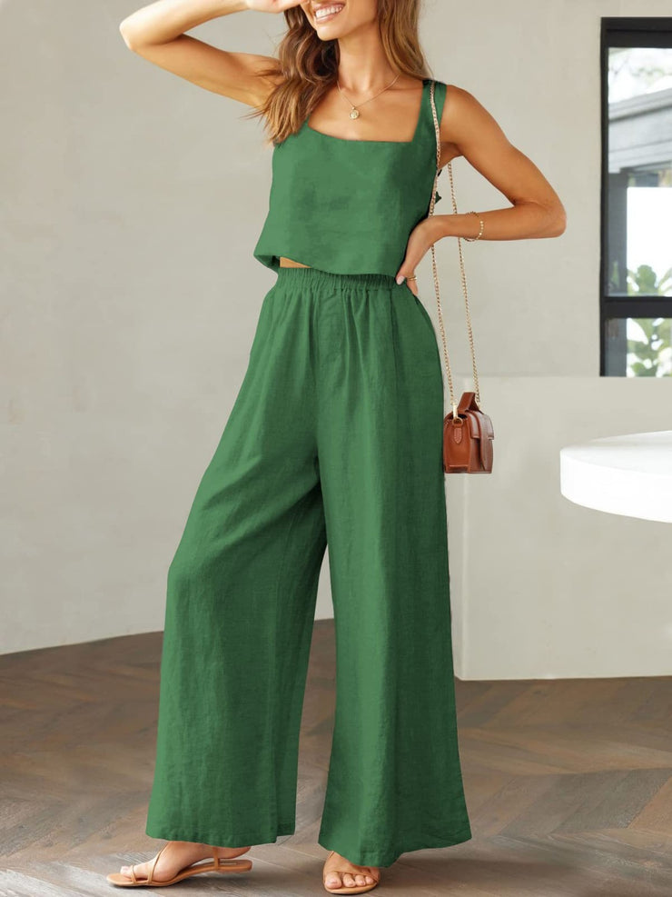 Square Neck Top and Wide Leg Pants Set - The Michelle Style Boutique