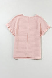 Round Neck Frill Short Sleeve T-Shirt - The Michelle Style Boutique