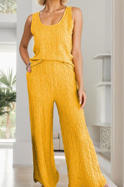 Textured Round Neck Top and Wide Leg Pants Set - The Michelle Style Boutique