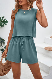 Round Neck Top and Drawstring Shorts Set - The Michelle Style Boutique