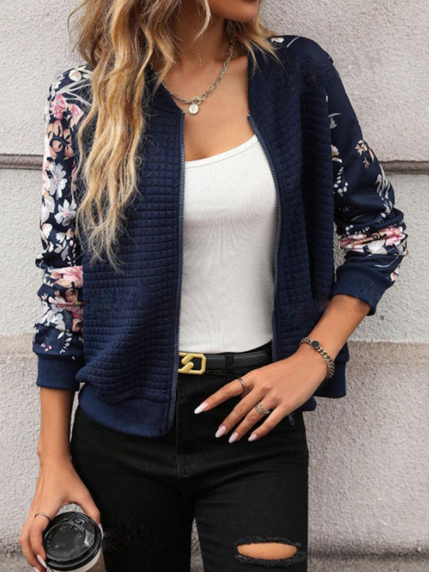 Printed Zip Up Long Sleeve Jacket - The Michelle Style Boutique