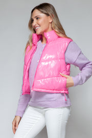 Snobbish Zip Up Turtleneck Shiny Quilted Vest - The Michelle Style Boutique