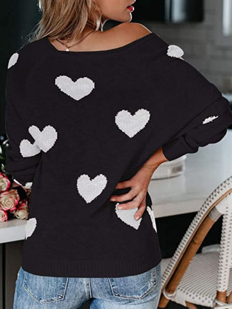 Heart Scoop Neck Long Sleeve Sweater