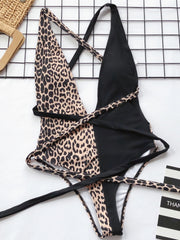 Tied Leopard Plunge One-Piece Swimwear - The Michelle Style Boutique