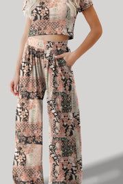 Printed Round Neck Short Sleeve Top and Pants Set - The Michelle Style Boutique