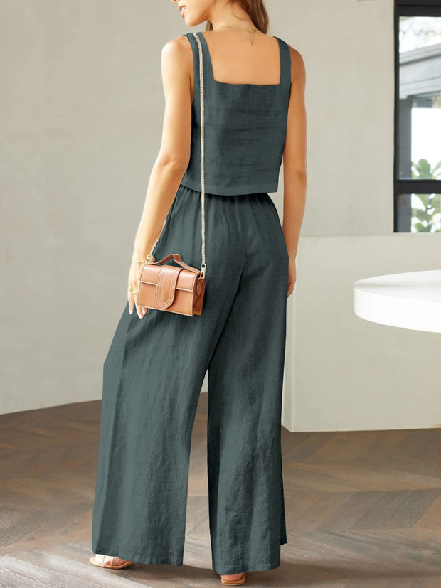 Square Neck Top and Wide Leg Pants Set - The Michelle Style Boutique