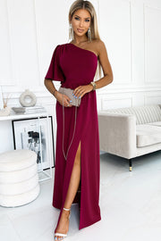 One shoulder Flutter sleeves Slit Dress - The Michelle Style Boutique