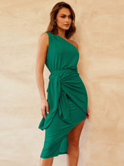 Slit Tied Single Shoulder Dress - The Michelle Style Boutique