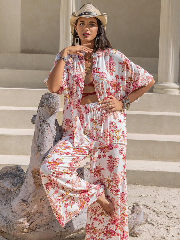 Printed Open Front Half Sleeve Top and Pants Set - The Michelle Style Boutique