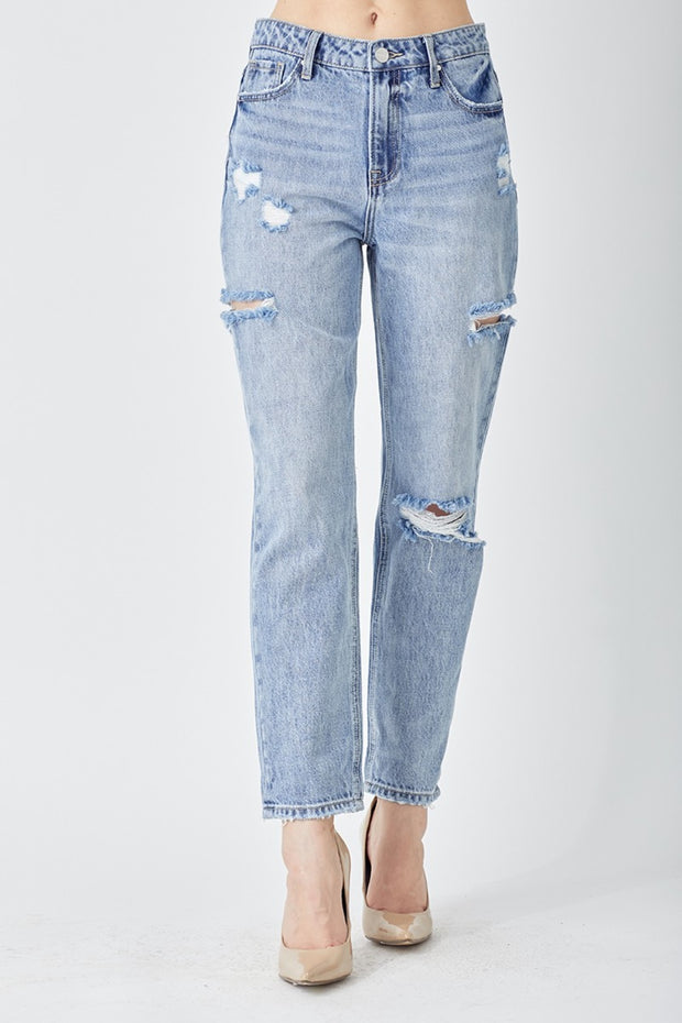 RISEN Distressed Slim Cropped Jeans - The Michelle Style Boutique