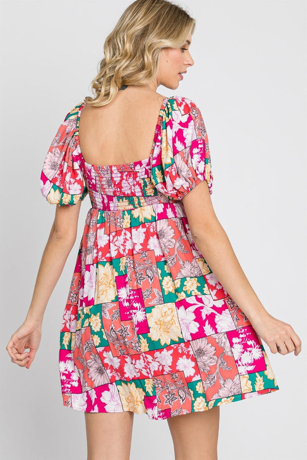 GeeGee Floral Ruff Sleeve Mini Dress - The Michelle Style Boutique