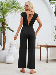 Twisted Round Neck Cap Sleeve Jumpsuit - The Michelle Style Boutique