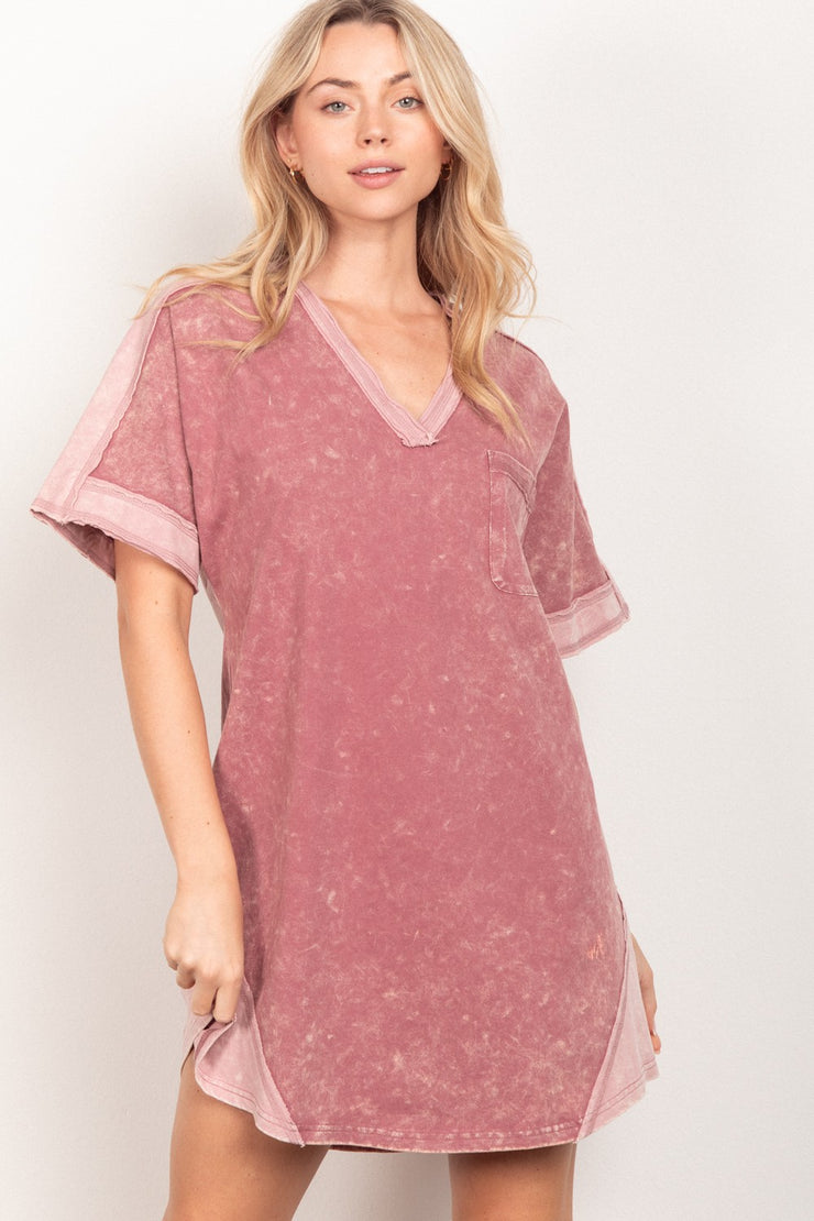 VERY J Short Sleeve V-Neck Tee Dress - The Michelle Style Boutique