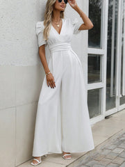 V-Neck Short Sleeve Wide Leg Jumpsuit - The Michelle Style Boutique