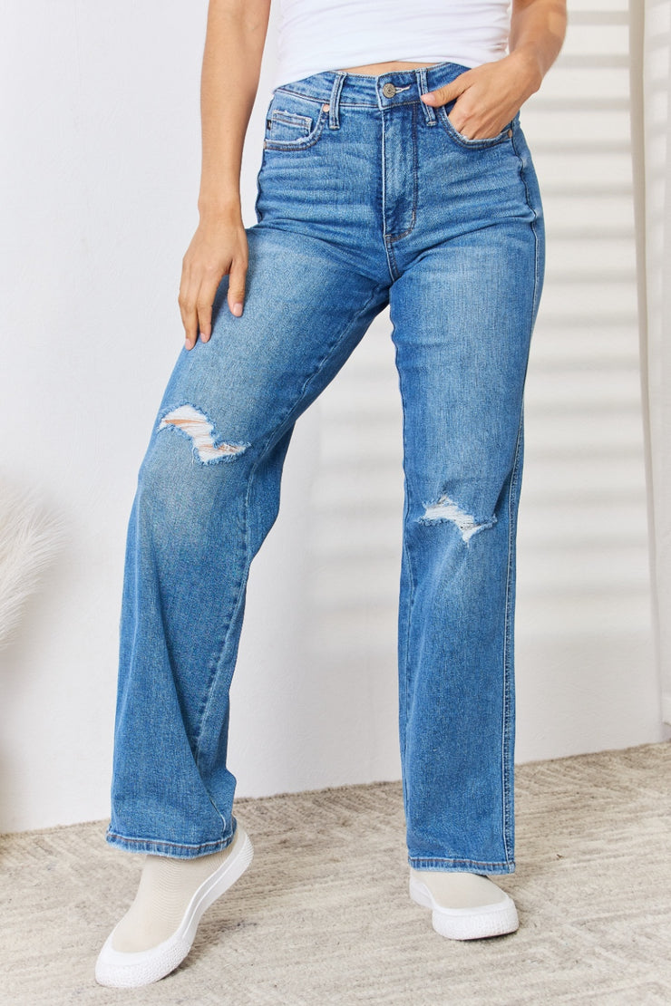 Judy Blue Full Size High Waist Distressed Straight-Leg Jeans - The Michelle Style Boutique