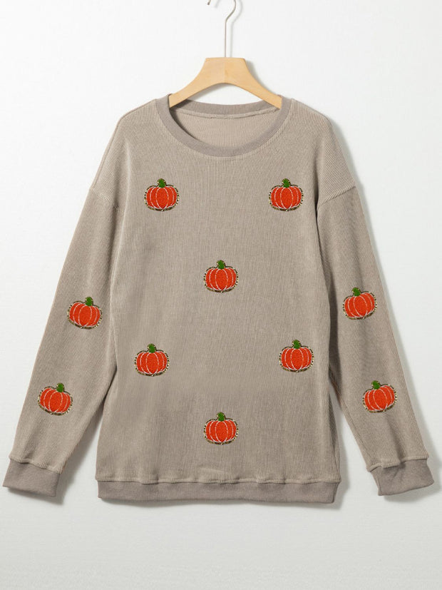 Pumpkin Round Neck Long Sleeve Sweatshirt - The Michelle Style Boutique