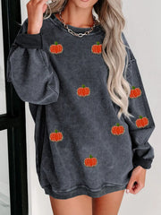 Pumpkin Round Neck Long Sleeve Sweatshirt - The Michelle Style Boutique