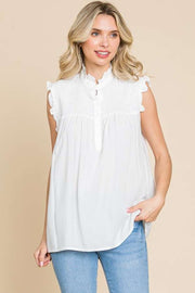 Culture Code Full Size Frill Edge Smocked Sleeveless Top - The Michelle Style Boutique