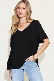 Basic Bae Full Size Bamboo Slit V-Neck Short Sleeve T-Shirt - The Michelle Style Boutique