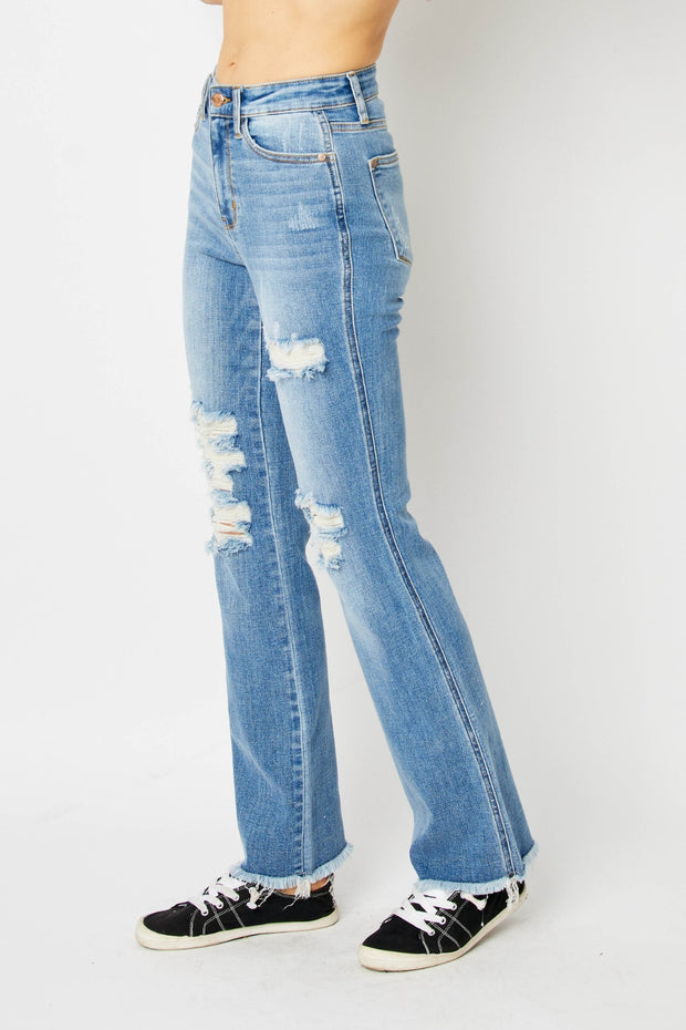 Judy Blue Full Size Distressed Raw Hem Bootcut Jeans - The Michelle Style Boutique