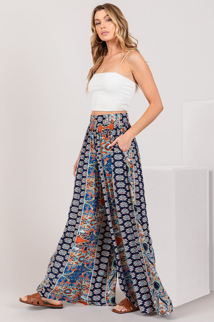 SAGE + FIG Bohemian Multi Geo Print Wide Leg Pants - The Michelle Style Boutique