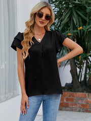 V-Neck Flounce Sleeve Blouse - The Michelle Style Boutique