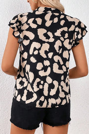 Leopard Notched Cap Sleeve Blouse - The Michelle Style Boutique