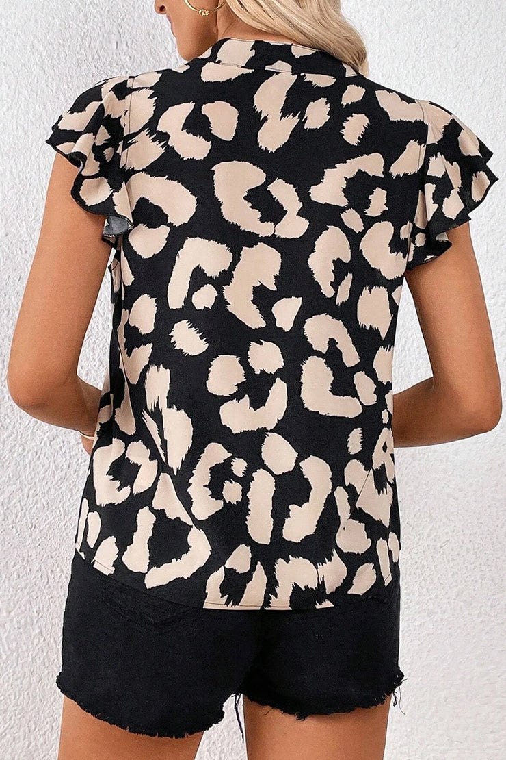 Leopard Notched Cap Sleeve Blouse - The Michelle Style Boutique