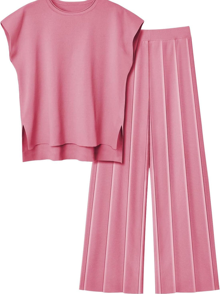 Round Neck Cap Sleeve Top and Pants Knit Set - The Michelle Style Boutique