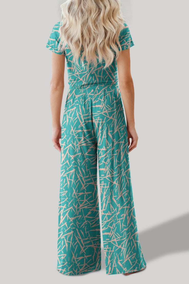 Printed Round Neck Short Sleeve Top and Pants Set - The Michelle Style Boutique