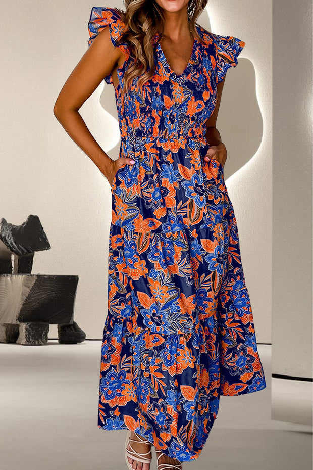 Ruffled Printed Cap Sleeve Dress - The Michelle Style Boutique