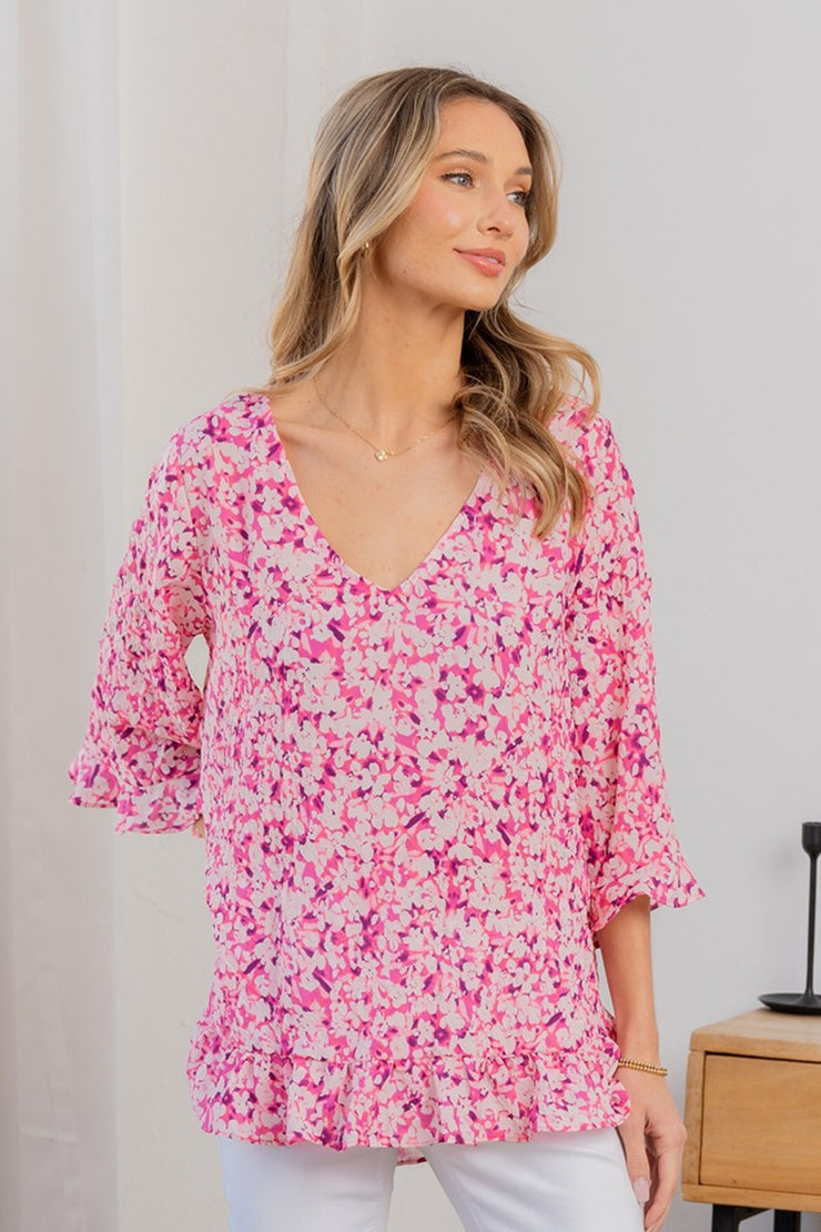 Sew In Love Full Size Floral V-Neck Flounce Sleeve Top - The Michelle Style Boutique