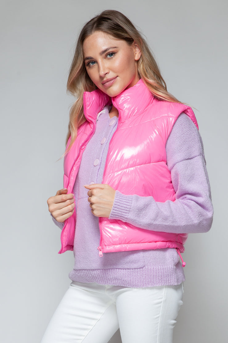 Snobbish Zip Up Turtleneck Shiny Quilted Vest - The Michelle Style Boutique