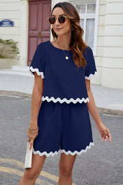 Contrast Trim Round Neck Top and Shorts Set - The Michelle Style Boutique