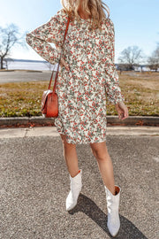 Floral Round Neck Long Sleeve Mini Dress - The Michelle Style Boutique