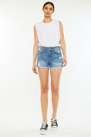 Kancan Full Size High Rise Raw Hem Denim Shorts - The Michelle Style Boutique