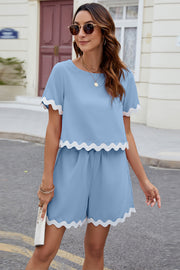 Contrast Trim Round Neck Top and Shorts Set - The Michelle Style Boutique