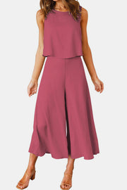 Round Neck Top and Wide Leg Pants Set - The Michelle Style Boutique