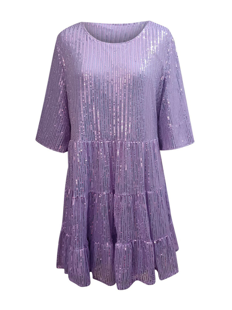 Full Size Sequin Round Neck Half Sleeve Mini Dress - The Michelle Style Boutique