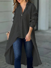 Full Size High-Low Collared Neck Long Sleeve Shirt - The Michelle Style Boutique