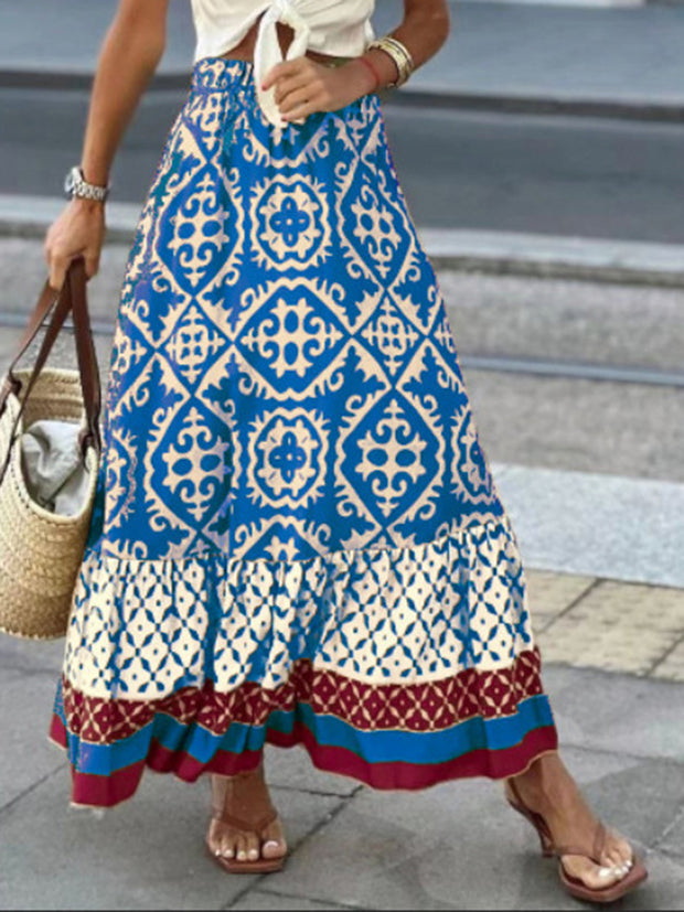 Geometric Elastic Waist Maxi Skirt - The Michelle Style Boutique