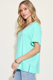 Basic Bae Full Size Bamboo Slit V-Neck Short Sleeve T-Shirt - The Michelle Style Boutique