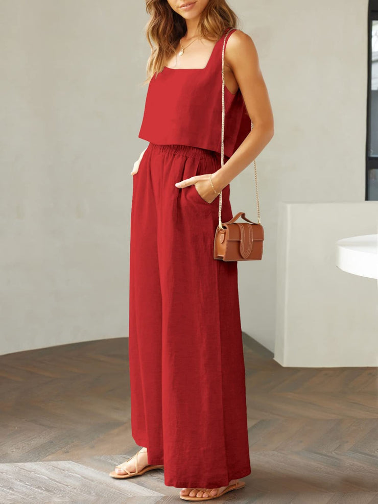 Square Neck Top and Wide Leg Pants Set - The Michelle Style Boutique