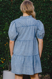 ODDI Washed Tiered Mini Denim Dress - The Michelle Style Boutique