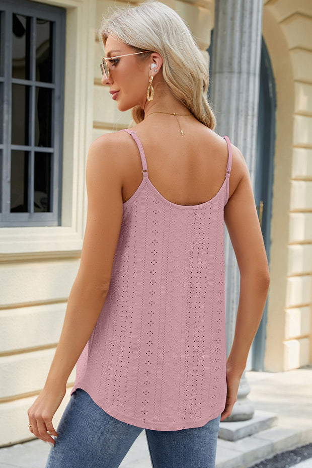 Eyelet Scoop Neck Ruched Cami - The Michelle Style Boutique