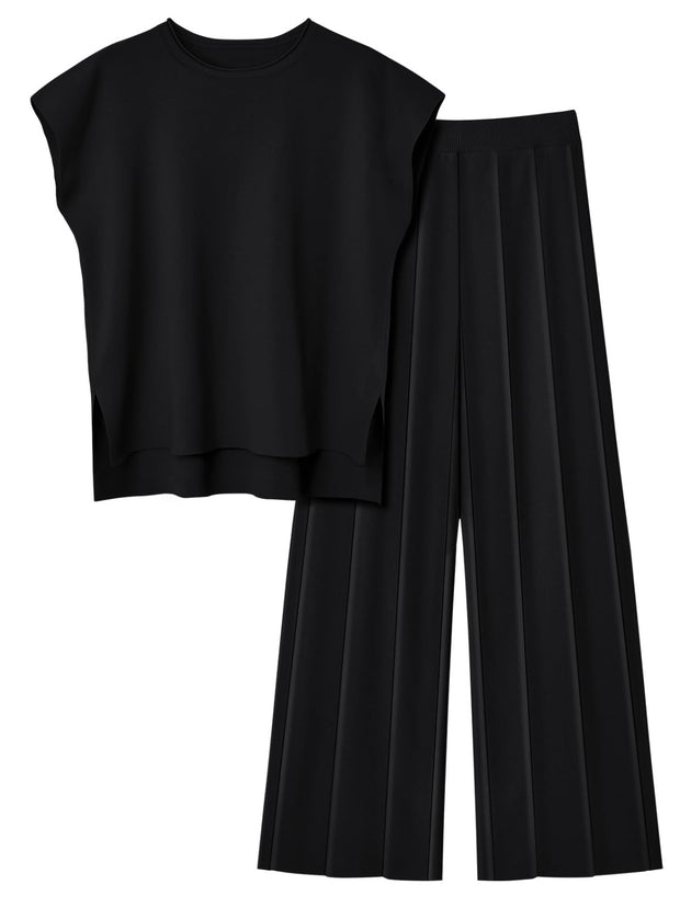 Round Neck Cap Sleeve Top and Pants Knit Set - The Michelle Style Boutique