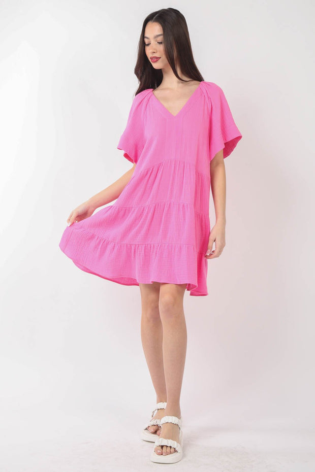 VERY J Texture V-Neck Ruffled Tiered Dress - The Michelle Style Boutique